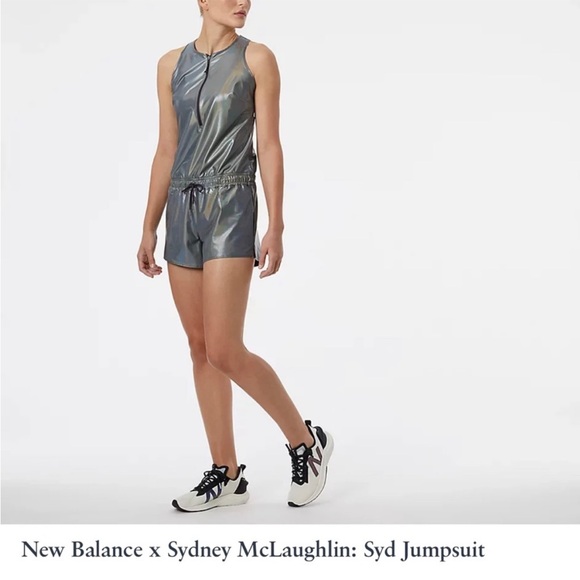 New Balance +Sidney MacLaughlin Metallic Gray Jumpsuit Size L - Picture 1 of 9